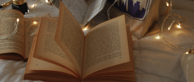 open book with fairy lights