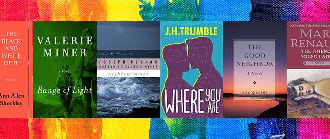queer books on rainbow background
