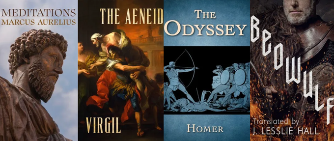 four book covers from ancient literature