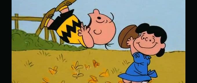 lucy pulling the football from charlie in the peanuts special A Charlie Brown Christmas