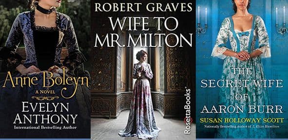 Books about Anne Boleyn, Marie Powell and Mary Emmons, wives of historical figures.