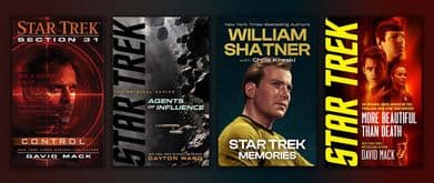 collage of star trek books including Star Trek Memories by William Shatner